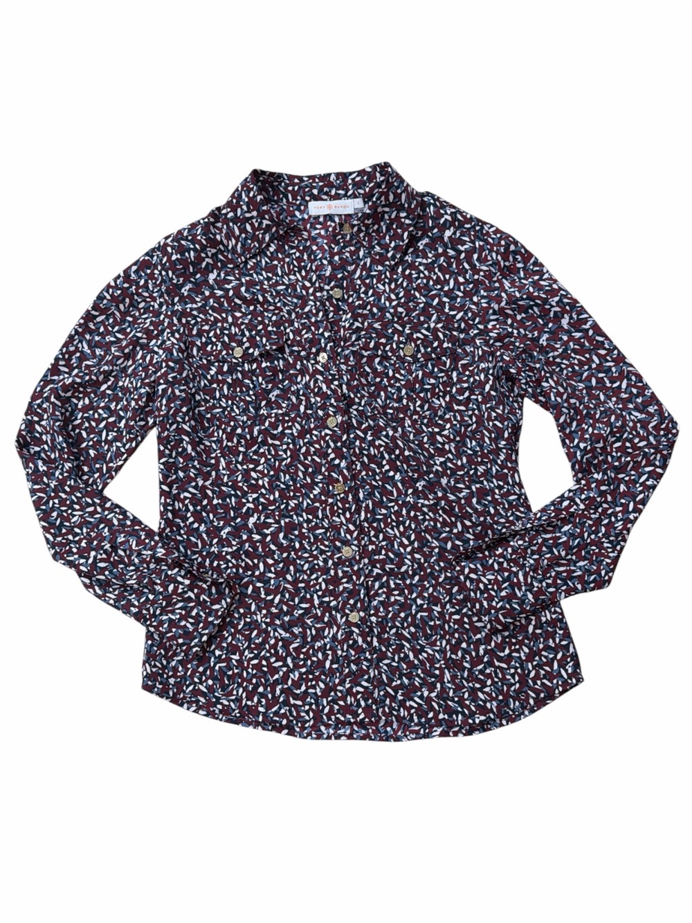 Tory Burch Abstract Geometric Print Long Sleeve Button Down Shirt